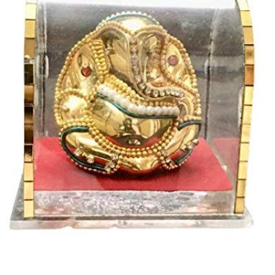 GA412-Gold Ganesh Medium Decorative Idol For Home,Temple Dustproof Glass Case