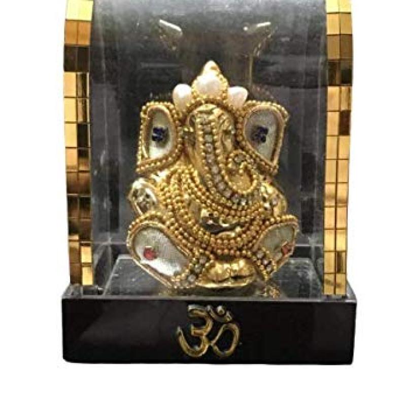 GA511- Gold Medium Ganesha Decorative Idol For Home,Temple Dustproof Glass Case